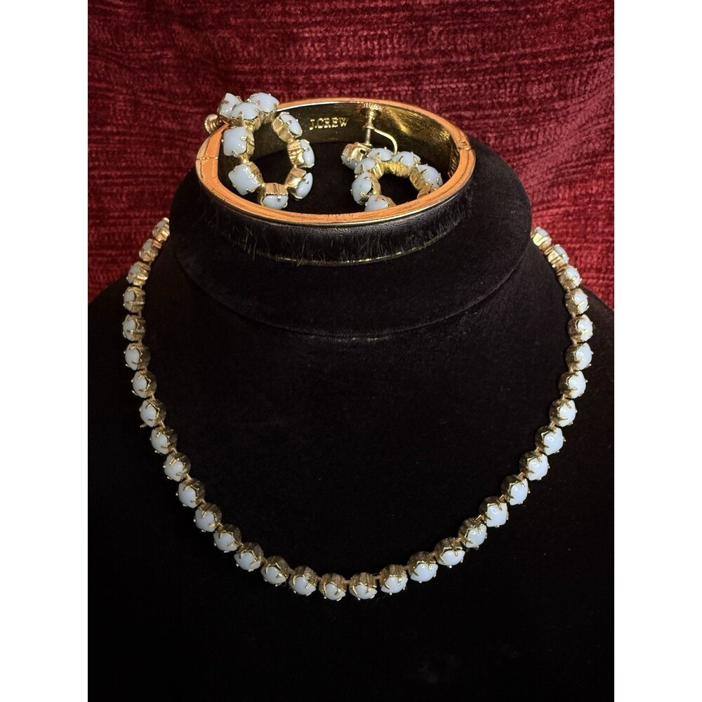 💎RARE J Crew Bracelet, Blue Sea Foam Prong Necklace With Matching Earrings 💎